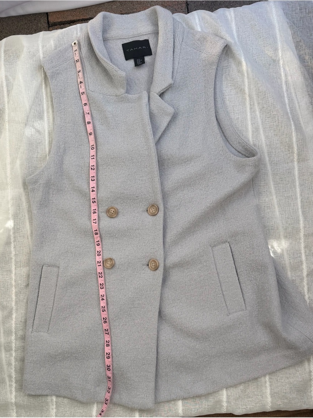 Tahari XL Gray Blue Wool Blend Longline Vest Double Breasted Quiet Luxury - Picture 7 of 7